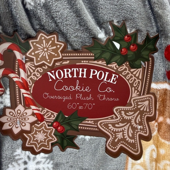 North Pole Cookie Co Gingerbread Oversized Gray Christmas Throw Blanket - Picture 3 of 5